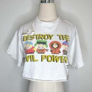 South Park Comedy Central 2007 Crop DIY T Shirt Womens L Destroy The Evil Power